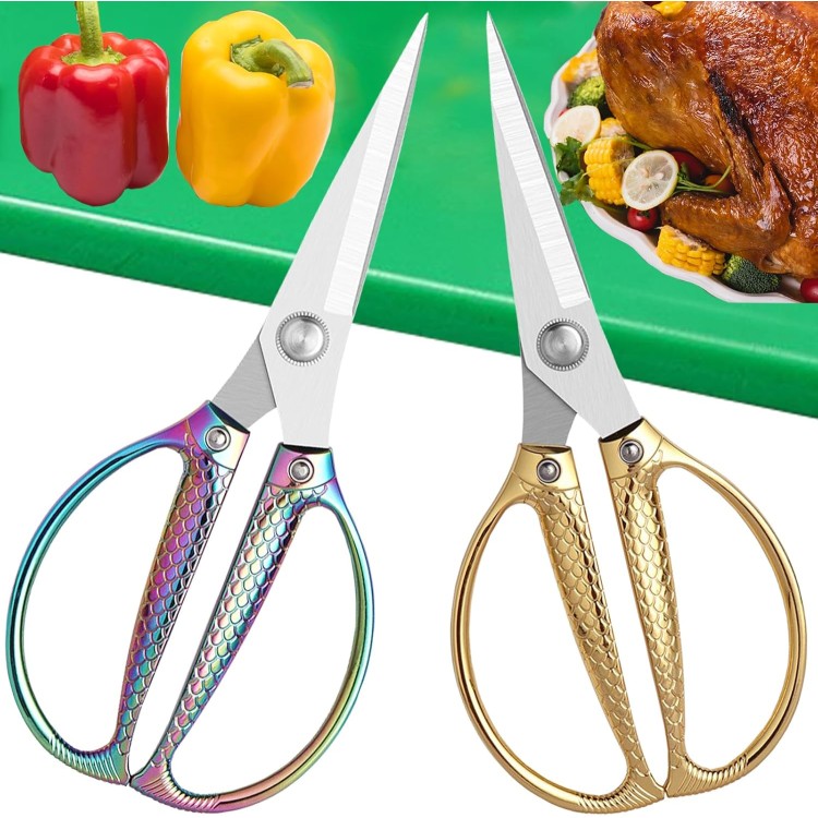 Kitchen Scissors 2 Pack,ANDONG Kitchen Shears Heavy Duty Poultry Shears Meat Scissors,Stainless Steel All Purpose Ultra Sharp Utility Scissors Dishwasher Safe,Cooking Scissors For Food,Fish,Turkey