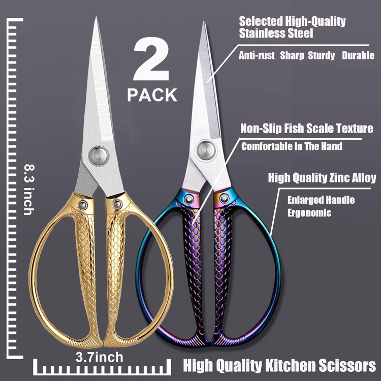 Kitchen Scissors 2 Pack,ANDONG Kitchen Shears Heavy Duty Poultry Shears Meat Scissors,Stainless Steel All Purpose Ultra Sharp Utility Scissors Dishwasher Safe,Cooking Scissors For Food,Fish,Turkey