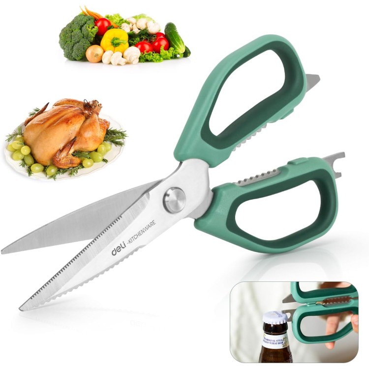 deli Kitchen Scissors All Purpose, Stainless Steel Kitchen Shears Heavy Duty 5 in 1, Dishwasher Safe Cooking Scissors for Food, Meat, Chicken, Fish, Vegetables, Herbs, Bottle Opener