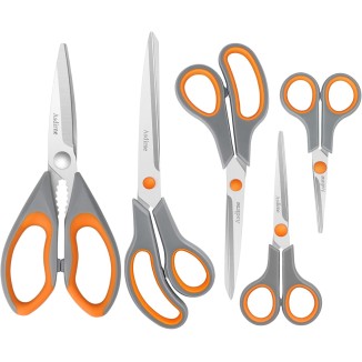 Kitchen Scissors Set, Knife-Grade Stainless Steel, TPR Comfortable Handle All Purpose Scissors, Include One Poultry Shears and Four Different Sizes of Cooking Scissors, Perfect Kitchen Partner