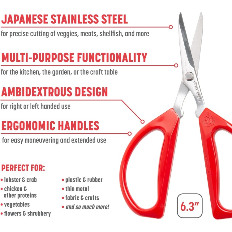 Joyce Chen Original Unlimited Kitchen Scissors All Purpose Kitchen Shears With Comfortable Handles, Red