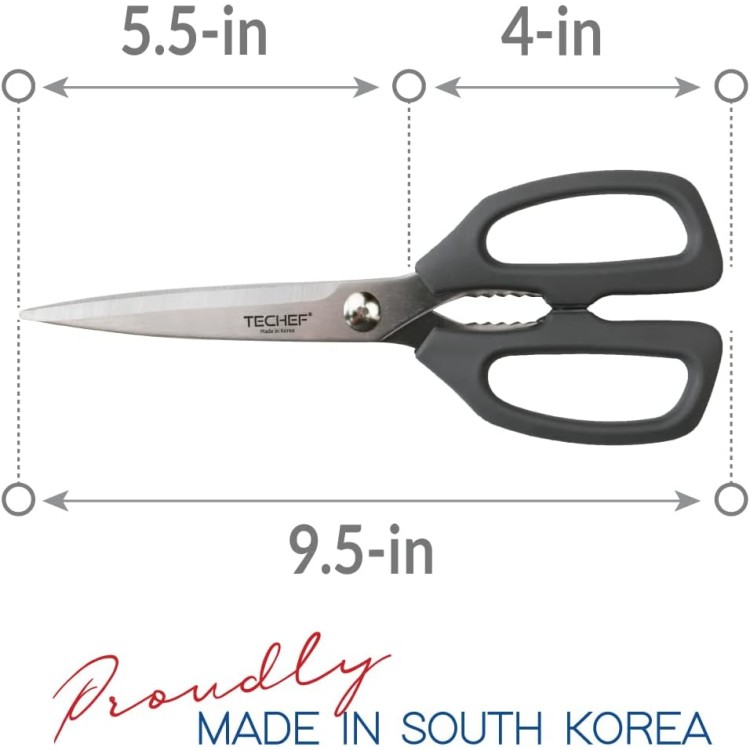 TECHEF Kitchen Shears, All Purpose Scissors, Dishwasher Safe, Heavy Duty Meat Scissors Poultry Shears, Stainless Steel, Made in Korea (Dark Gray)