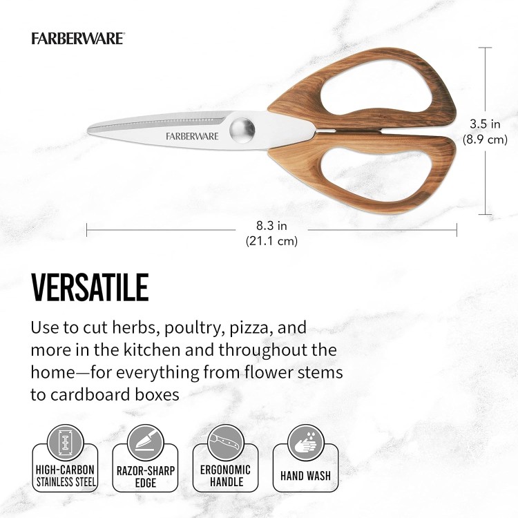 Farberware 5221282 All Purpose Shear, Pecan Wood Handles 8.2 x 3.5 x 0.5 inches