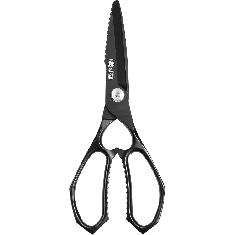 MITSUMOTO SAKARI 8 inch Professional Kitchen Scissors for Food, Detachable Poultry Shears Heavy Duty, Black Titanium Plated Kitchen Shears, Scissors All Purpose for Meat Chicken & Vegetable