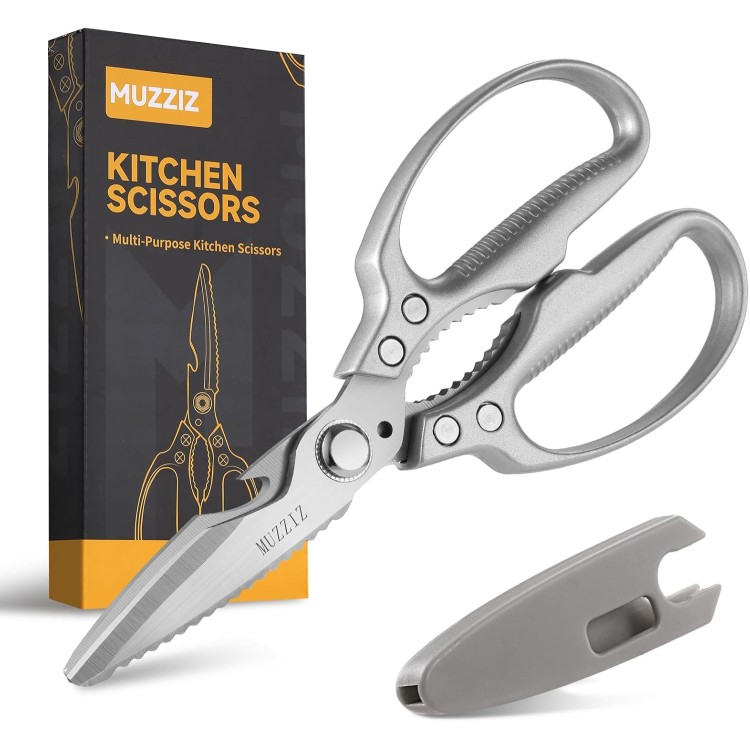 Kitchen Scissors, All Purpose Heavy Duty Kitchen Shears for Food,Metal Handle Stainless Steel Cooking Scissors for Chicken,Poultry,Meat,Herbs,Fish,Bone,Bread,Dishwasher safe,8.3 Inch silver