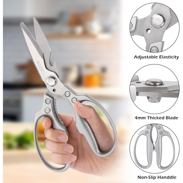 Kitchen Scissors, All Purpose Heavy Duty Kitchen Shears for Food,Metal Handle Stainless Steel Cooking Scissors for Chicken,Poultry,Meat,Herbs,Fish,Bone,Bread,Dishwasher safe,8.3 Inch silver