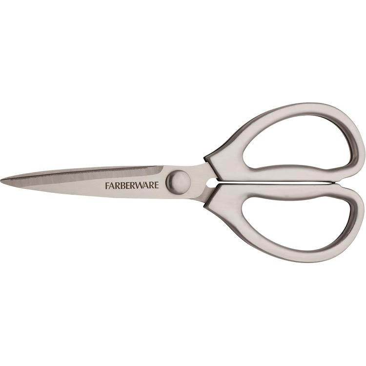 Farberware All Purpose High Carbon Stainless Steel Shears with Contoured Handles, 8.2 x 3.5 x 0.5 inches, Silver