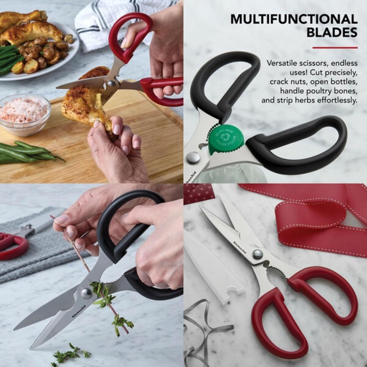 KitchenAid Multipurpose Shear Set, Versatile Scissors with Nutcracker, Bottle Opener, Ergonomic Handles with Protective Blade Covers, 2 Piece