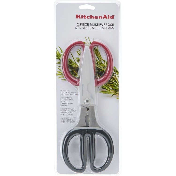 KitchenAid Multipurpose Shear Set, Versatile Scissors with Nutcracker, Bottle Opener, Ergonomic Handles with Protective Blade Covers, 2 Piece