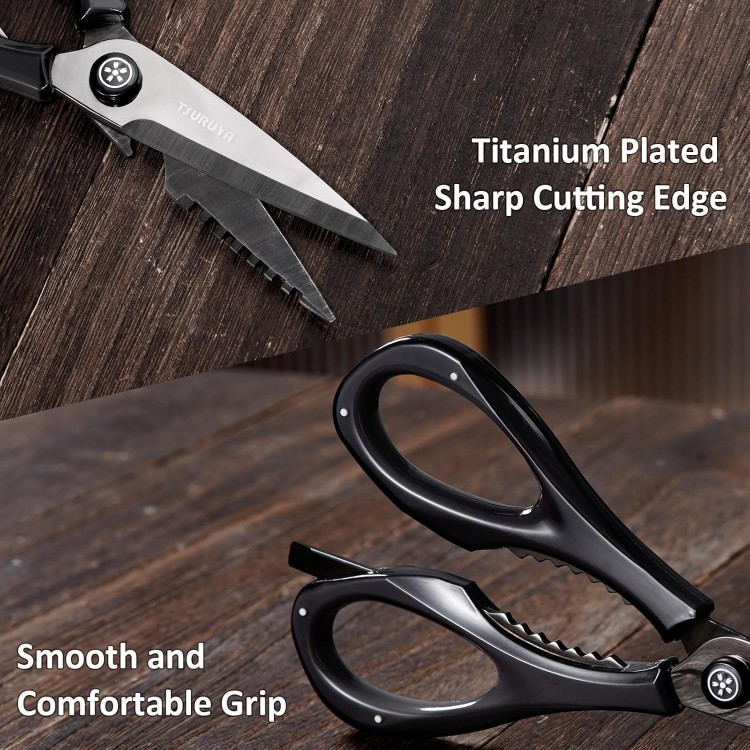 Kitchen Scissors All Purpose, Titanium Plated Kitchen Scissors for Food, Super Sharp Kitchen Shears Heavy Duty Cooking Scissors with Micro Serrated(Black)