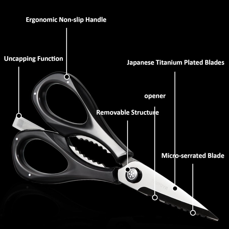 Kitchen Scissors All Purpose, Titanium Plated Kitchen Scissors for Food, Super Sharp Kitchen Shears Heavy Duty Cooking Scissors with Micro Serrated(Black)