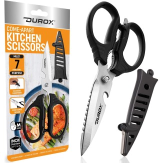 DUROX Kitchen Scissors – Come-Apart Multipurpose Kitchen Shears with Scissors Sharpener on Cap, Detachable Stainless Steel Utility Cooking Scissors for food, herbs, meat, seafood,vegetables.