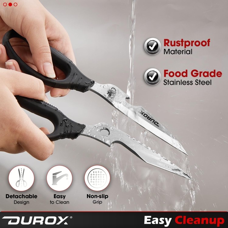 DUROX Kitchen Scissors – Come-Apart Multipurpose Kitchen Shears with Scissors Sharpener on Cap, Detachable Stainless Steel Utility Cooking Scissors for food, herbs, meat, seafood,vegetables.