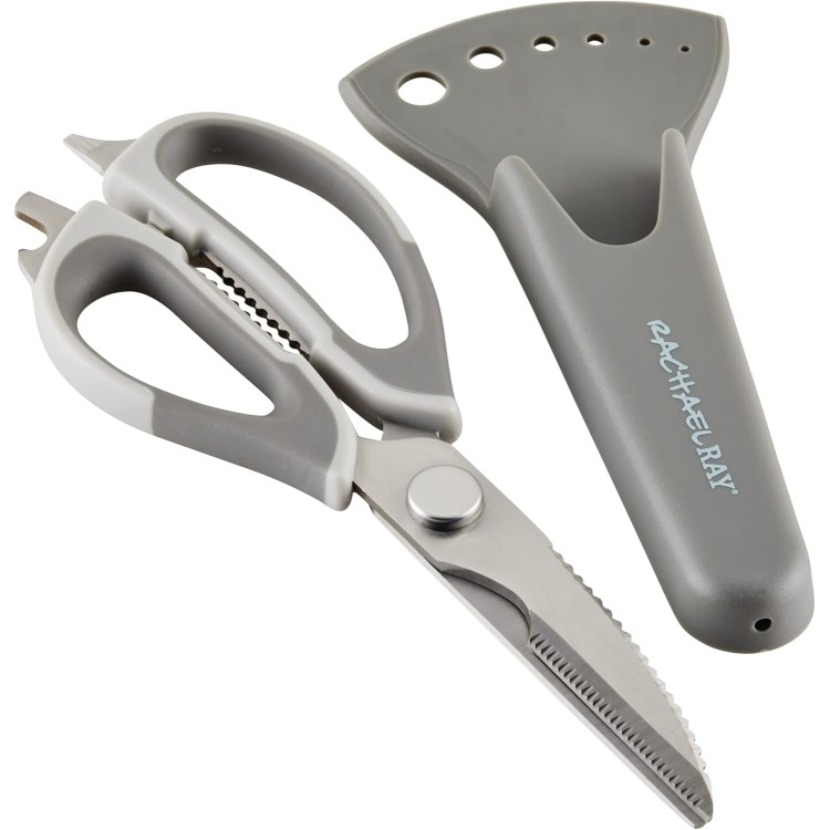 Rachael Ray Professional Multi Shear Kitchen Scissors with Herb Stripper and Sheath, 2 Piece, Gray