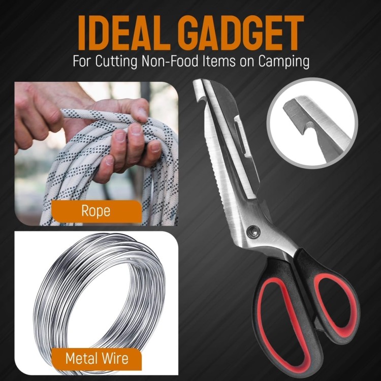 Multi-Purpose Kitchen Scissors with built-in knife sharpener - Camping Essentials for All-Purpose Cutting | Heavy Duty Stainless Steel Blades - Perfect for Camping, Cooking and more, SJ180