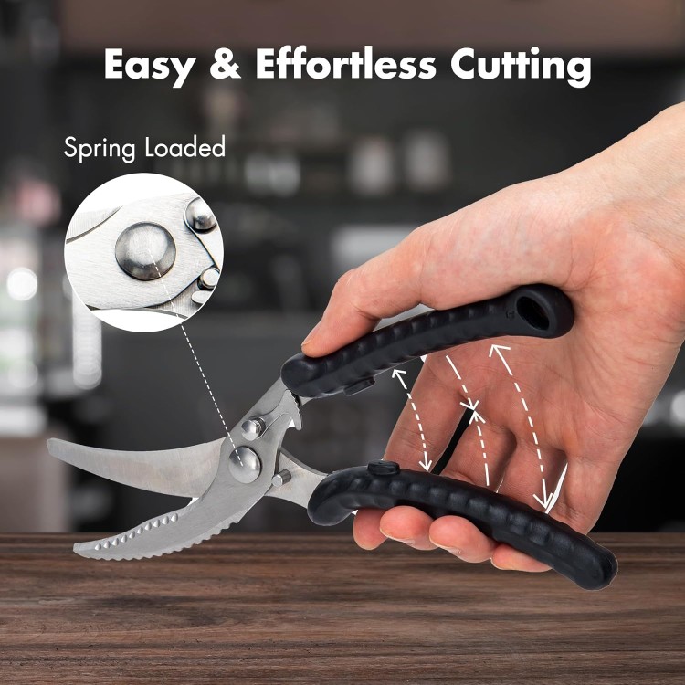 Heavy Duty Poultry Shears, Kitchen Scissors for Food with Anti-Slip Handle & Safety Lock, Meat Scissors, Dish Washer Safe Kitchen Shears for Meat Chicken Seafood and Vegetable Cutting