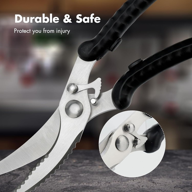 Heavy Duty Poultry Shears, Kitchen Scissors for Food with Anti-Slip Handle & Safety Lock, Meat Scissors, Dish Washer Safe Kitchen Shears for Meat Chicken Seafood and Vegetable Cutting