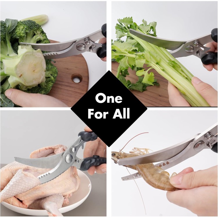 Heavy Duty Poultry Shears, Kitchen Scissors for Food with Anti-Slip Handle & Safety Lock, Meat Scissors, Dish Washer Safe Kitchen Shears for Meat Chicken Seafood and Vegetable Cutting