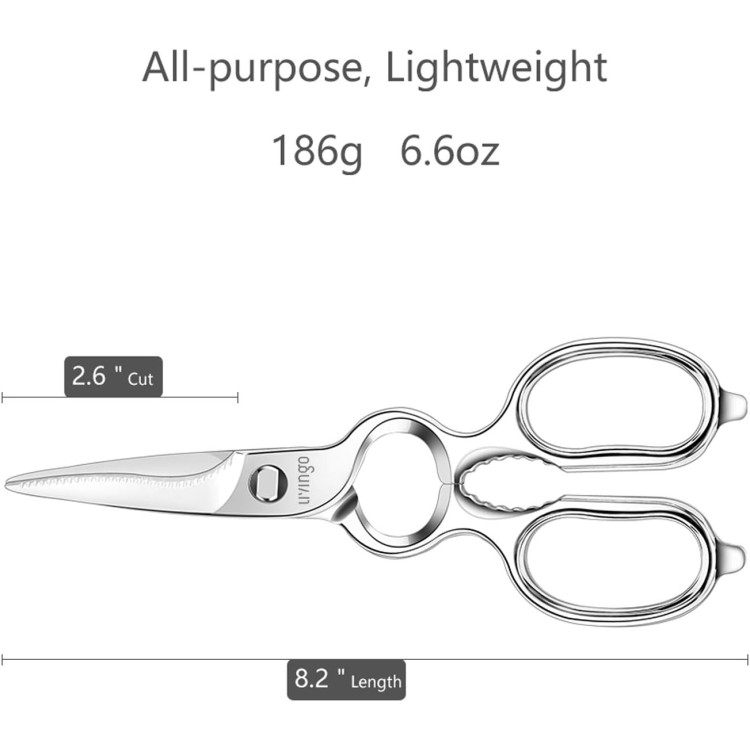 LIVINGO Kitchen Forged Shears Heavy Duty Come Apart Ultra Sharp Multi-function Stainless Steel Scissors Bottle Opener, Nut Cracker 8.5 inch