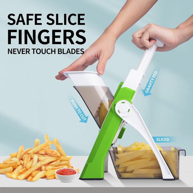 Safe Mandoline Slicer for Kitchen, Potato Slicer, Vegetables & Food Chopper,French Fry Cutter, Veggie Dicer With Thickness Adjuster Professional Kitchen Essentials for Meal prep Green