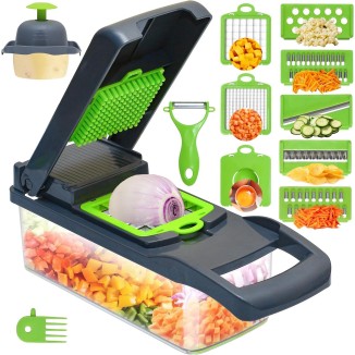 Vegetable Chopper Container Onion Slicer | 16 in 1 Multi Functional Food Chopper with Container BPA Free Material & Dishwasher Safe Veggie Chopper Vegetable Cutter