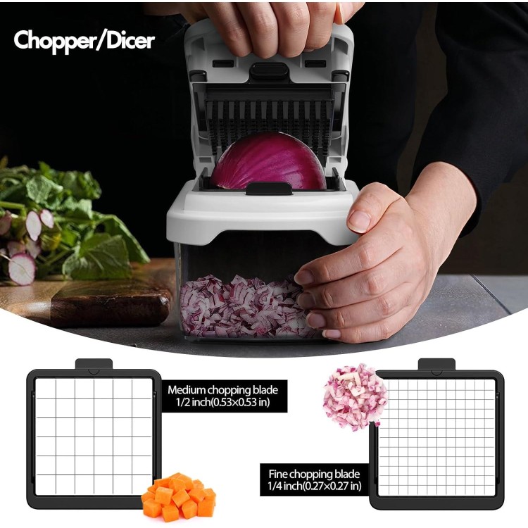 Cambom Vegetable Chopper Onion Chopper With Container, Multifunctional Food Chopper Vegetable Cutter Dicer Kitchen Gadgets, Carrot and Veggie Chopper 2 Blades