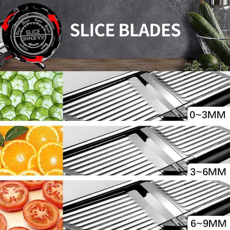 VEKAYA Mandoline Slicer,Mandoline Food Slicer for Kitchen,Mandolin,Potato Slicer,Vegetable Chopper,Adjustable Stainless Steel Veggie Onion Tomato Julienne Cutter with Cut-Resistant Gloves