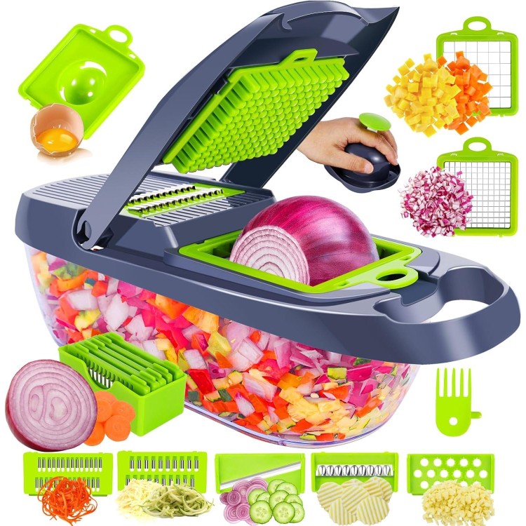 Vegetable Chopper, Pavsrmy Multifunctional 12-IN-1 Kitchen Veggie Chopper Food Chopper with 8 Blades, Pro Onion Chopper Vegetable Cutter Slicer Dicer with Container for Patato, Salad, Tomato, Carrot