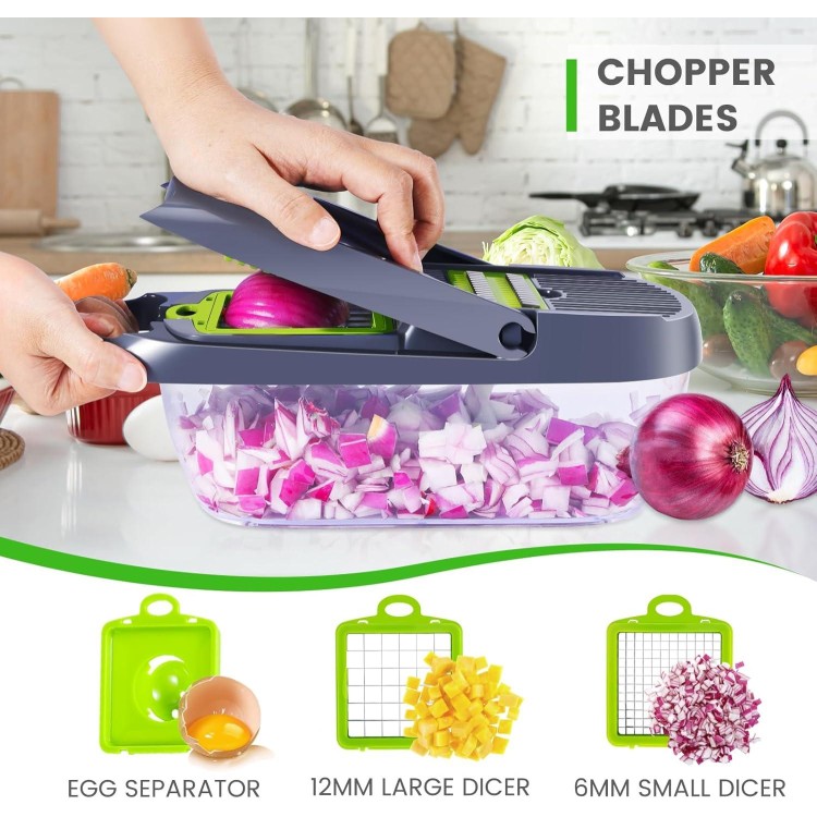 Vegetable Chopper, Pavsrmy Multifunctional 12-IN-1 Kitchen Veggie Chopper Food Chopper with 8 Blades, Pro Onion Chopper Vegetable Cutter Slicer Dicer with Container for Patato, Salad, Tomato, Carrot