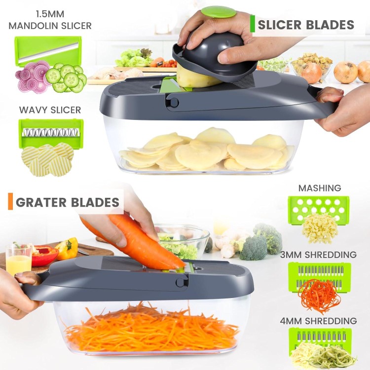 Vegetable Chopper, Pavsrmy Multifunctional 12-IN-1 Kitchen Veggie Chopper Food Chopper with 8 Blades, Pro Onion Chopper Vegetable Cutter Slicer Dicer with Container for Patato, Salad, Tomato, Carrot