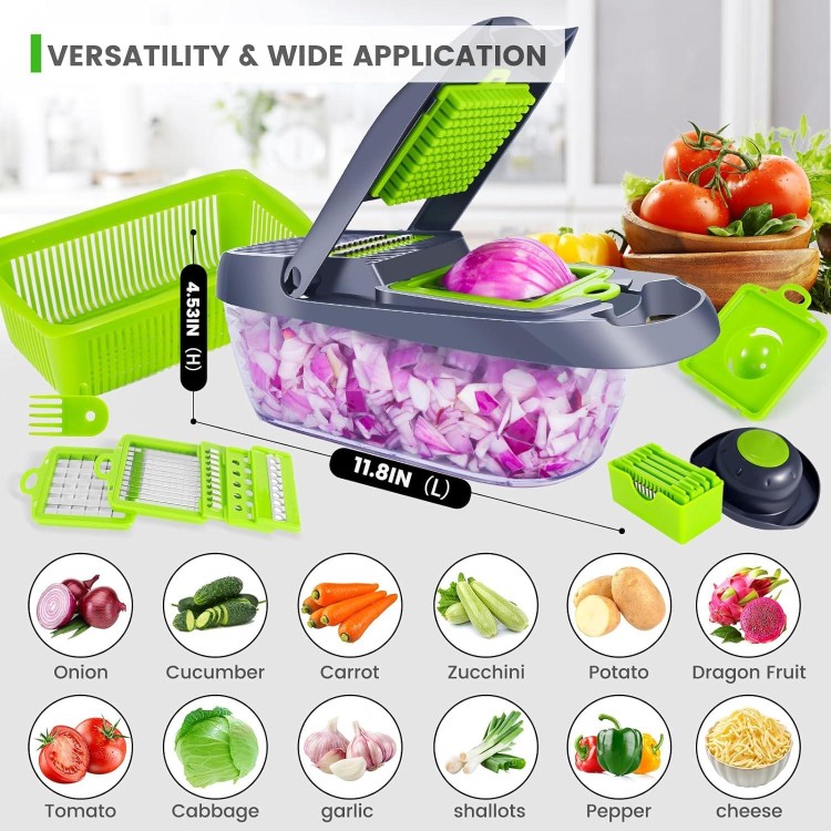 Vegetable Chopper, Pavsrmy Multifunctional 12-IN-1 Kitchen Veggie Chopper Food Chopper with 8 Blades, Pro Onion Chopper Vegetable Cutter Slicer Dicer with Container for Patato, Salad, Tomato, Carrot