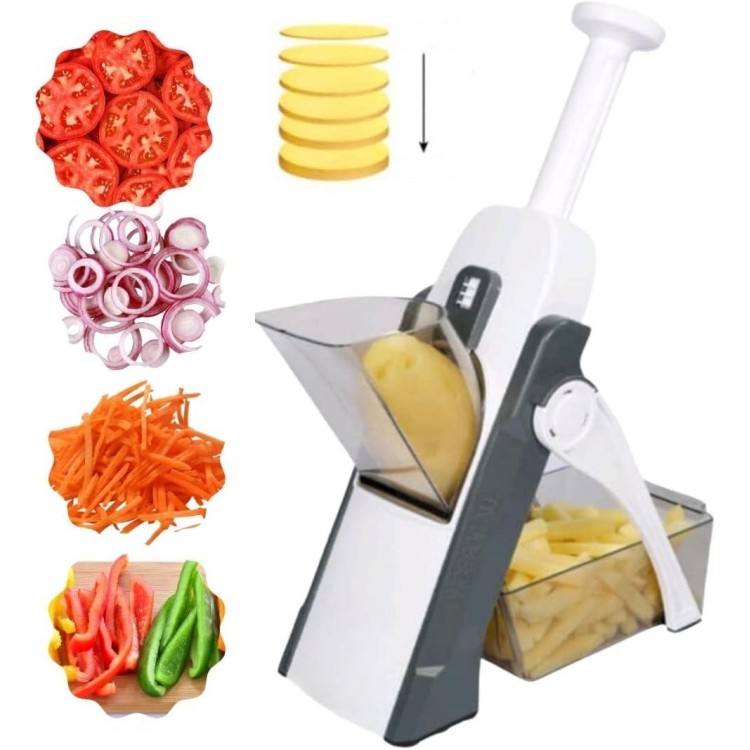 Mandoline Slicer for Kitchen, Vegetable Chopper, Adjustable Potato Slicer, Vegetable Slicer, Dicer, Onion Slicer, French Fry Cutter, Food Slicer, Food Chopper with Container, 5 in 1 Kitchen Tool