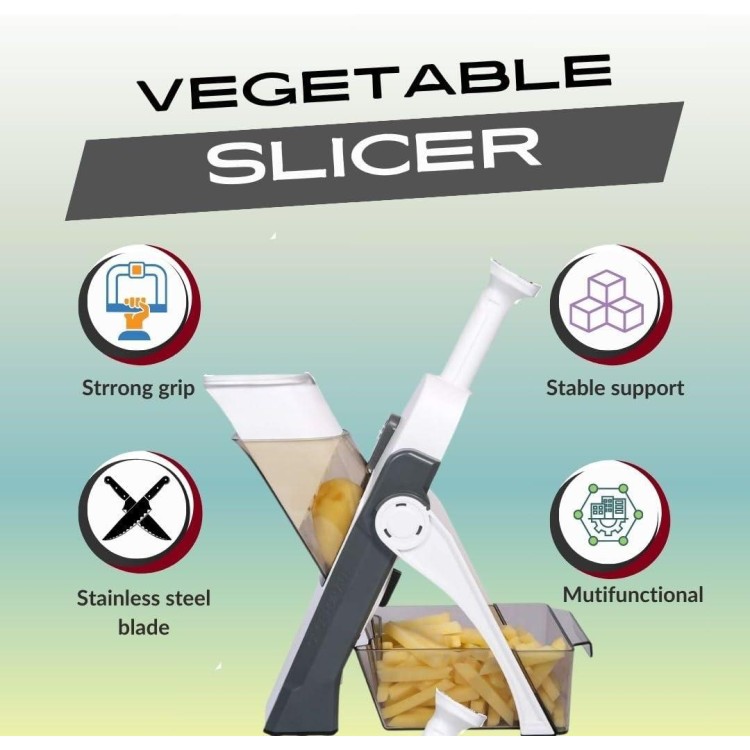 Mandoline Slicer for Kitchen, Vegetable Chopper, Adjustable Potato Slicer, Vegetable Slicer, Dicer, Onion Slicer, French Fry Cutter, Food Slicer, Food Chopper with Container, 5 in 1 Kitchen Tool