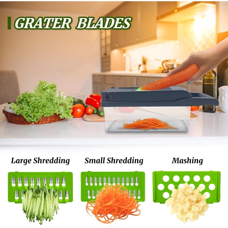 Vegetable Chopper, Multi-Functional 14 in 1 Veggie Chopper With 5 Blades and 11 Blades,Food Chopper For Cutting Onions, Carrots, Tomatoes, Fruits