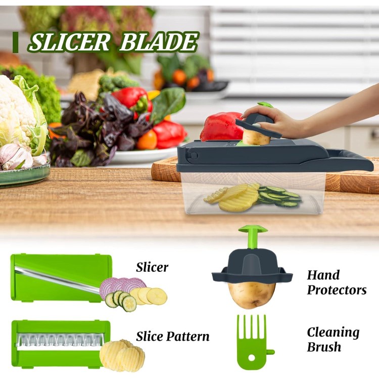 Vegetable Chopper, Multi-Functional 14 in 1 Veggie Chopper With 5 Blades and 11 Blades,Food Chopper For Cutting Onions, Carrots, Tomatoes, Fruits