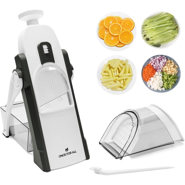 ONCE FOR ALL Upgrade Safe Mandoline Slicer Plus, Adjustable Vegetable Food Chopper Potato Fries French Fry Cutter, Detachable Blade, Kitchen Chopping Artifact, New Kitchen Gift (DarkGray)