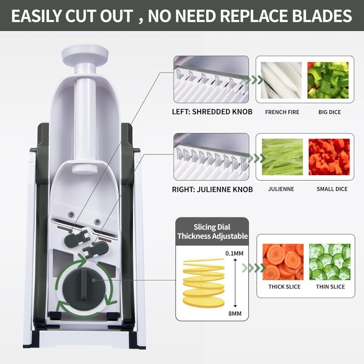 ONCE FOR ALL Upgrade Safe Mandoline Slicer Plus, Adjustable Vegetable Food Chopper Potato Fries French Fry Cutter, Detachable Blade, Kitchen Chopping Artifact, New Kitchen Gift (DarkGray)