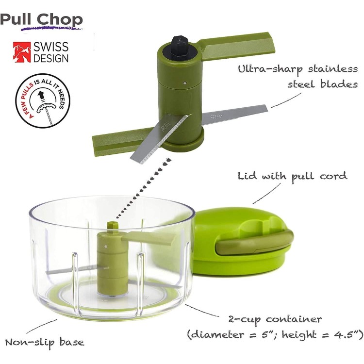 Kuhn Rikon Pull Chop, Vegetable Chopper with Stainless Steel Blades, Food Chopper with Non-Slip Base, Easy to Use Fruit Cutter and Onion Chopper, Essential Kitchen Accessories 650ml - 3 Year Guarantee