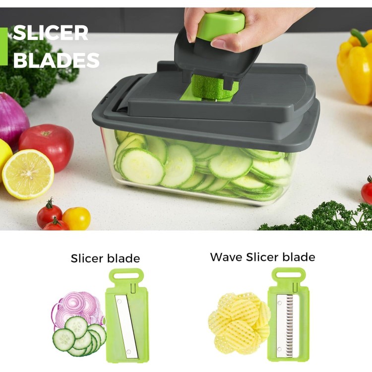 Kitexpert Vegetable Chopper,Onion Mincer,Dicer,Slicer with 8 Blades and Container with Lid,15-in-1 Multifunctional Vegetable Chopper,Home Essentials & Kitchen Gadgets, Salad Chopper.