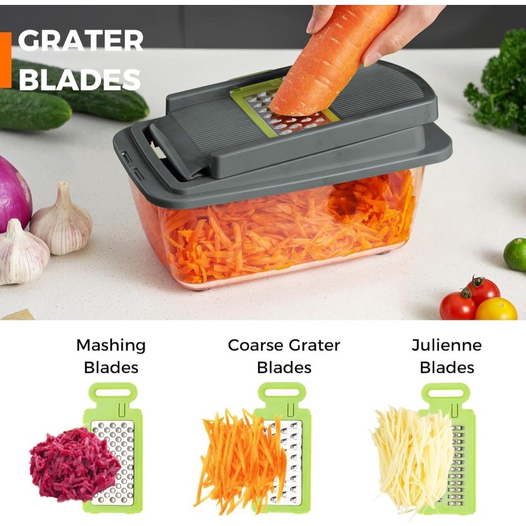 Kitexpert Vegetable Chopper,Onion Mincer,Dicer,Slicer with 8 Blades and Container with Lid,15-in-1 Multifunctional Vegetable Chopper,Home Essentials & Kitchen Gadgets, Salad Chopper.