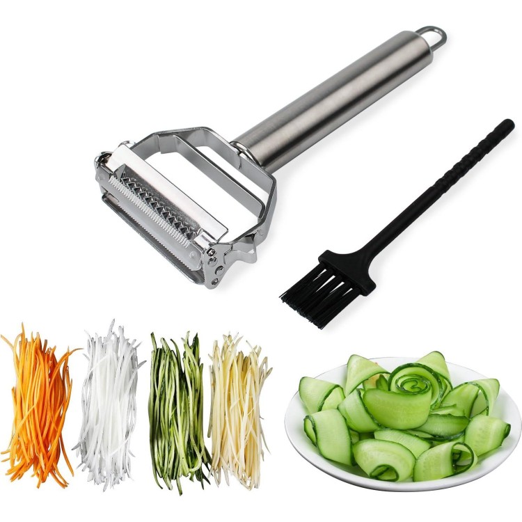 Sunkuka Julienne Peeler Stainless Steel Cutter Slicer with Cleaning Brush Pro for Carrot Potato Melon Gadget Vegetable Fruit