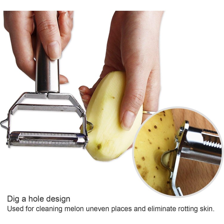 Sunkuka Julienne Peeler Stainless Steel Cutter Slicer with Cleaning Brush Pro for Carrot Potato Melon Gadget Vegetable Fruit