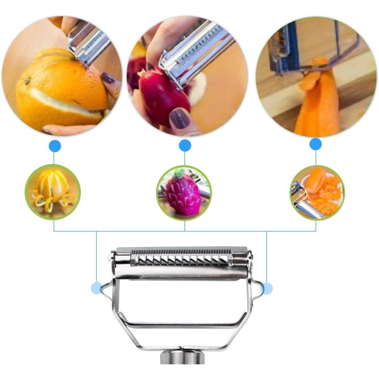 Sunkuka Julienne Peeler Stainless Steel Cutter Slicer with Cleaning Brush Pro for Carrot Potato Melon Gadget Vegetable Fruit