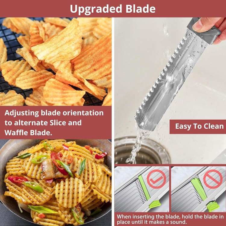 24-In-1 Mandoline Slicer for Kitchen,Adjustable Kitchen Mandoline Slicer,Food Chopper,Safe Mandoline Food Slicer,Mandolin with Waffle Fry Cutter-Grey