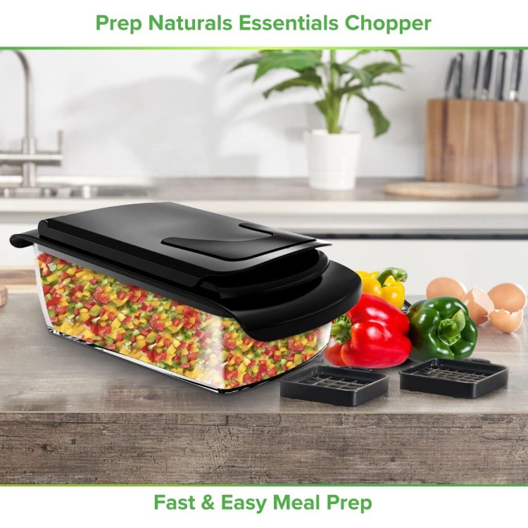 PrepNaturals Vegetable Chopper with Container, Veggie Chopper, Food Chopper & Onion Chopper - Mandoline Slicer for Kitchen (4 in 1, Black)