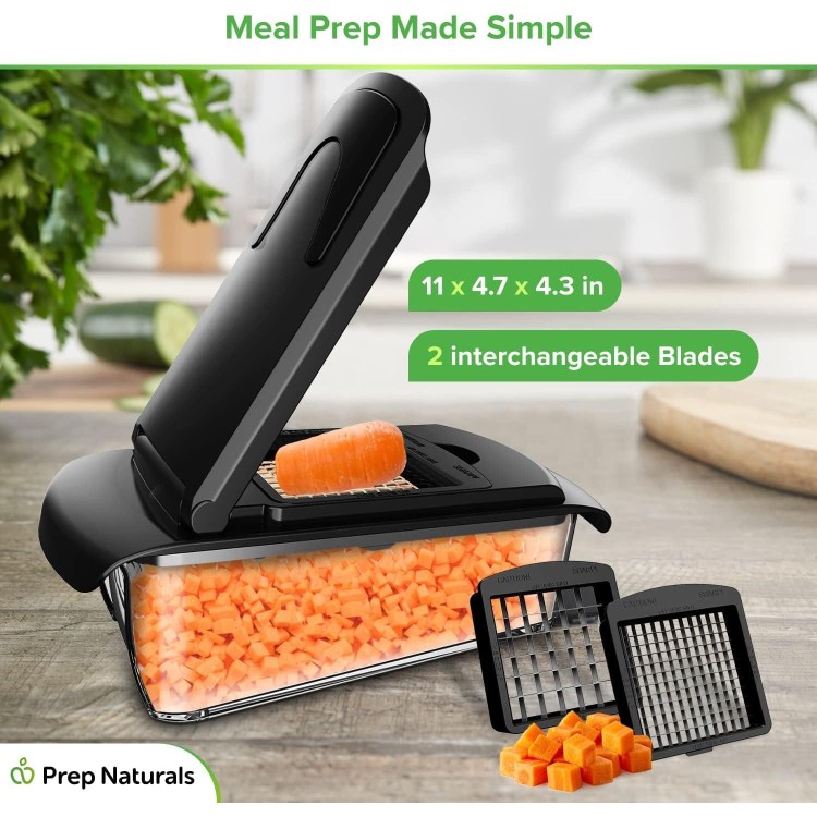 PrepNaturals Vegetable Chopper with Container, Veggie Chopper, Food Chopper & Onion Chopper - Mandoline Slicer for Kitchen (4 in 1, Black)