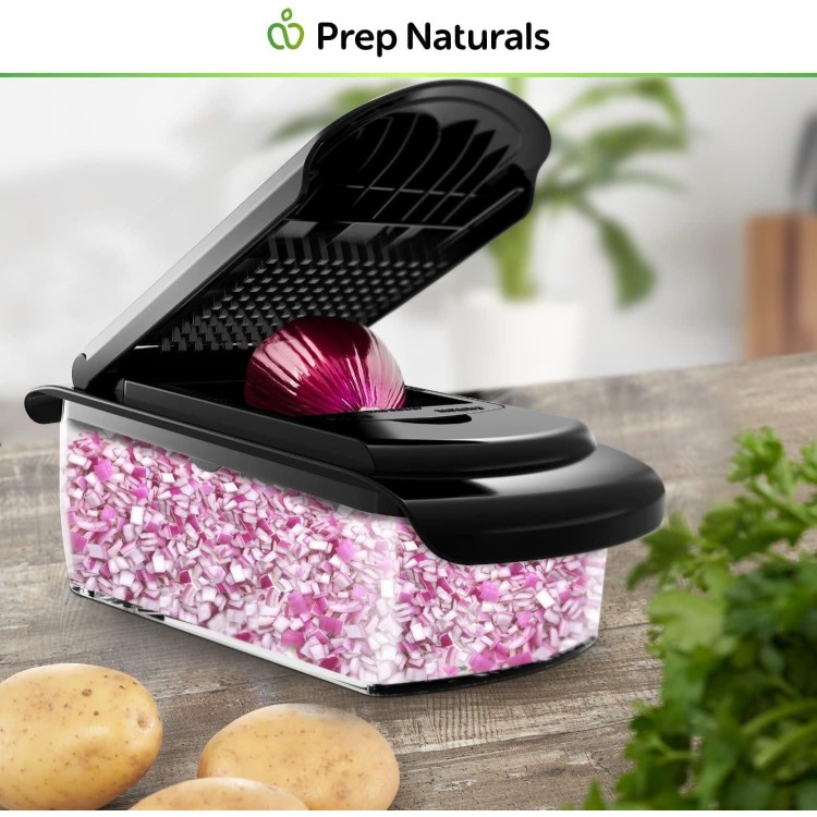 PrepNaturals Vegetable Chopper with Container, Veggie Chopper, Food Chopper & Onion Chopper - Mandoline Slicer for Kitchen (4 in 1, Black)