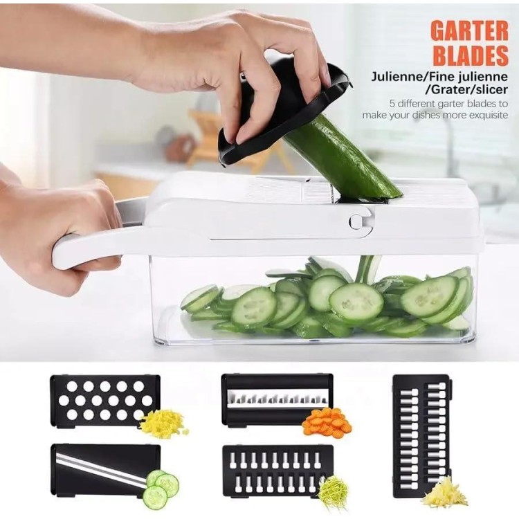 Vegetable Chopper - Cheese Grater, 9-in-1 Mandoline Slicer Chopper Vegetable Cutter, Anti-Slip Container, Safety Gloves, Chop-Cut-Spiralizer, Easy Clean