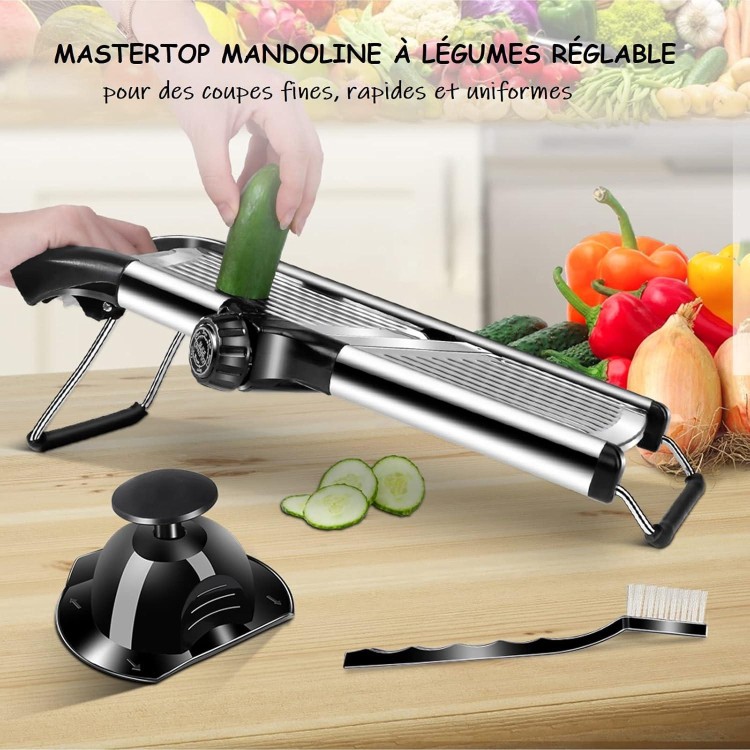 MASTERTOP Adjustable Mandoline Food Slicer Vegetable Slicer Fruit Cutter Stainless Steel Kitchen Julienne Slicer For Kitchen Waffle Fry Cut Potato Chip Vegetable Onion Cheese French Fry