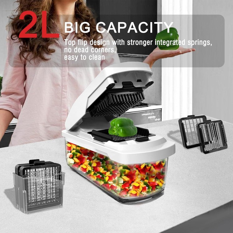 Vegetable Chopper: 13 in 1 Food Chopper - Onion Chopper Vegetable Slicer Cutter Dicer, Veggie Chopper with Container, 8 Blades, Kitchen Gadgets for Carrot Salad Garlic Potato Chopper